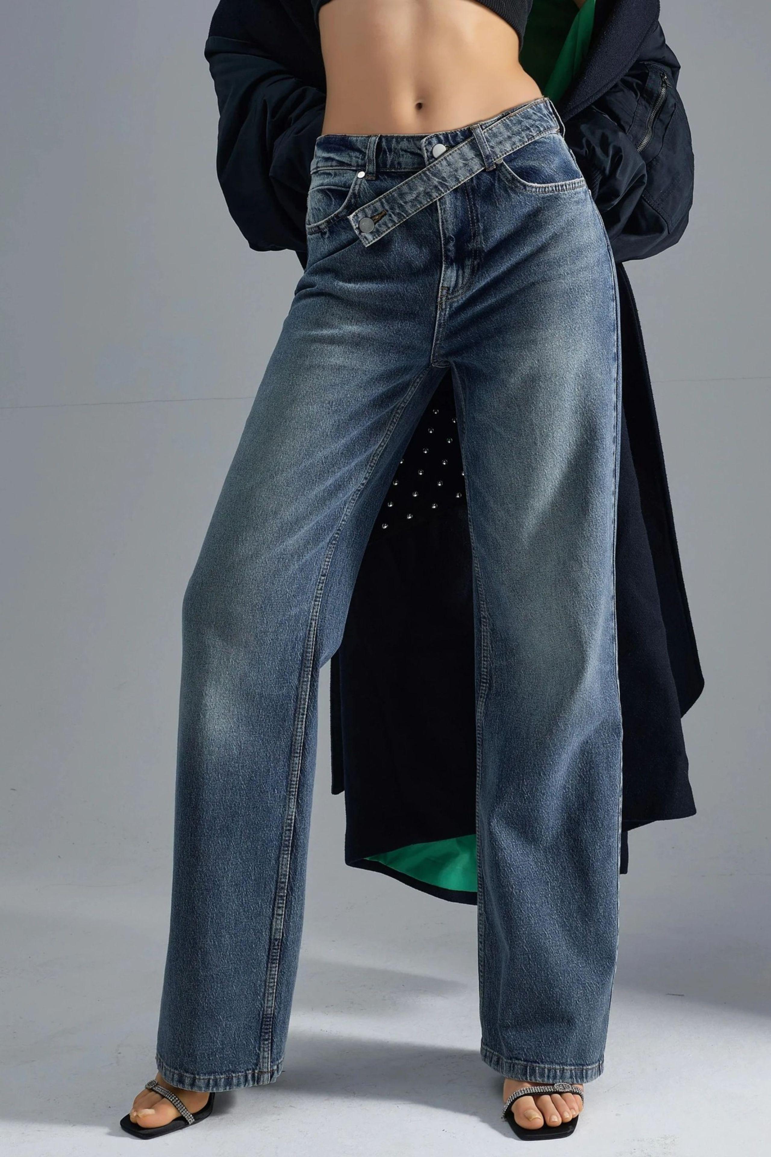 SQUALO hohe-taillierte weite Jeans