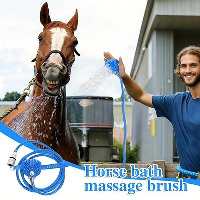 5-in-1-Pferdebadewerkzeug und weiche Bürste Mehrzweck-Pferdebürste mit Gartenschlauchdüse Pferdepflege-Massagewerkzeug Geeignet für Rinder, Pferde, Schafe usw. Reinigen, Sprühen, Schrubben