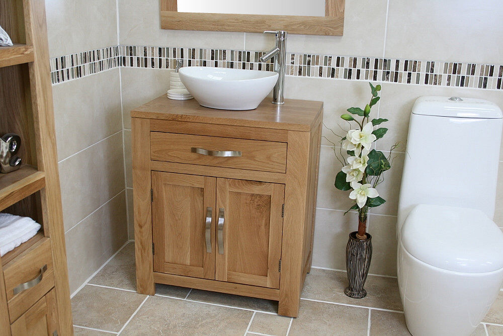 August Grove Desirae 700mm Single Bathroom Vanity with Vessel Ceramic Basin Solid Oak 700mm W
