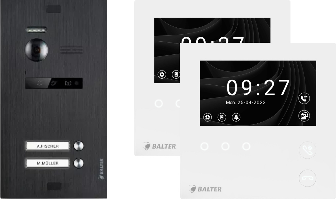 BALTER EVO HD MINI Schwarz Video Türsprechanlage Set 2x 4.3" Monitor