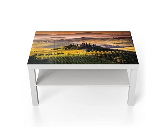 DEQORI Glastisch weiß groß 90x50 cm Motiv Toskana Panorama ausgefallener Beistelltisch aus Glas Hochglanz Couchtisch fürs Wohnzimmer moderner Couch Tisch mit Design