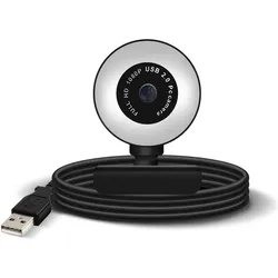 Avizar Webcam Ring Light USB 1080p Full HD Light Ring, mit Mikrofon - Schwarz (2 Mpx), Webcam, Schwarz