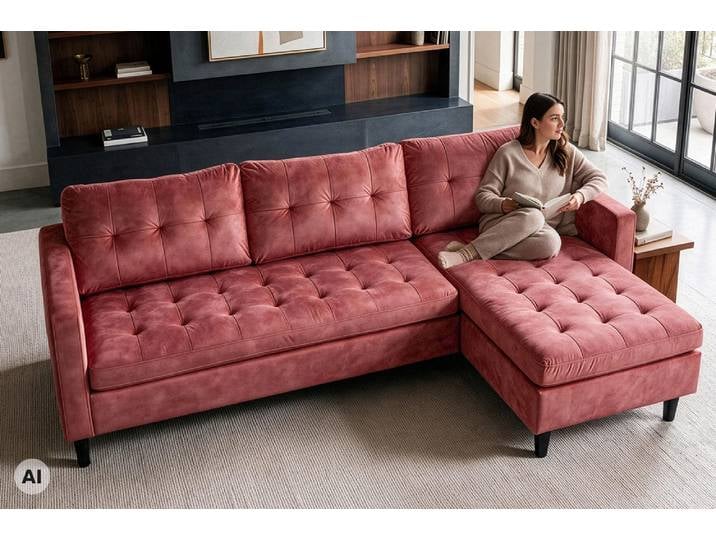 Ecksofa STOCKHOLM 220cm altrosa Samtstoff Federkern 3-Sitzer-Sofa Wohnzimmer Scandinavisch