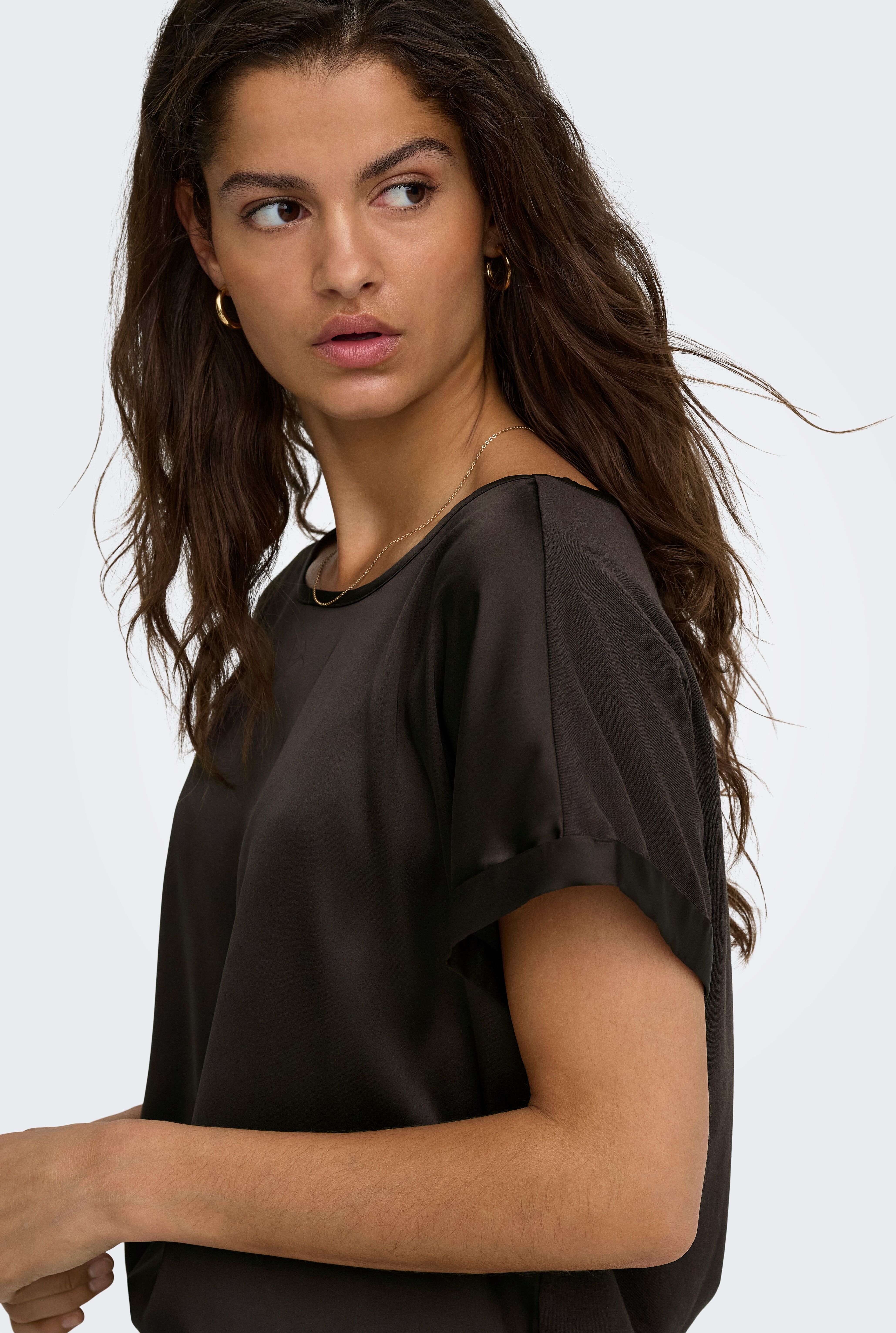 Kurzarmbluse JDY "JDYFIFI S/S TOP WVN NOOS", Damen, Gr. XS, chocolate torte, Web, Obermaterial: 100% Polyester, unifarben, normal, Blusen Kurzarmbluse, Polyester chocolate torte XS