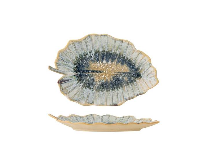 Servierplatte Sunae - aus Steingut gefertigt - Blattform - Blau - Luxusbetten24