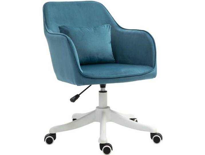 Chaise de bureau - HOMCOM - velours massant coussin lombaire intégré réglable pivotante 360° - velours - bleu