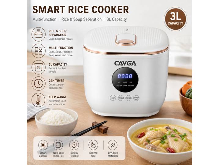 Cuiseur à riz électrique numérique intelligent multifonction 3L, Mini cuiseur à riz avec revêtement antiadhésif, Pot intérieur en céramique, séparation du riz et de la soupe
