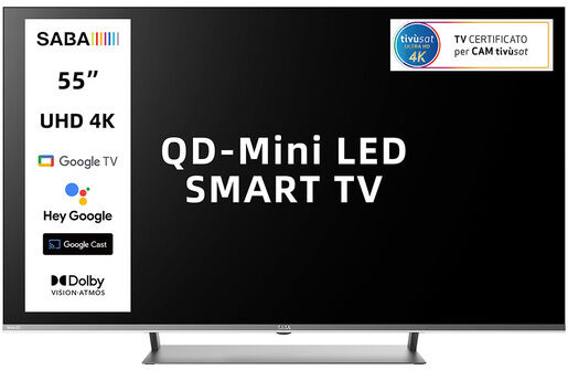 Saba SA55M91GTV Mini LED TV 139,7 cm (55'') 4K Ultra HD Smart TV Wi-Fi Grigio 350 cd/m²