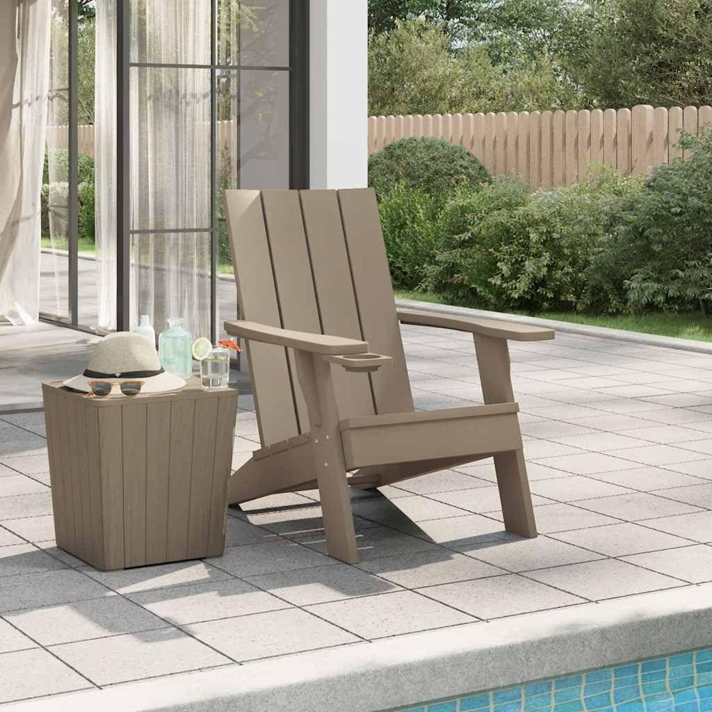 Hellbrauner Adirondack-Gartenstuhl aus Polypropylen, 75x88 cm, mit Getränkehalter und Holzoptik für Garten, Terrasse und Balkon