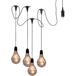 Hängeleuchte Edison Glühbirne Außenlampe hängend Fairy lights Hängelampe Gartenleuchte, schwarz, 4x LED warmweiß, LxBxH 150x11x50 cm