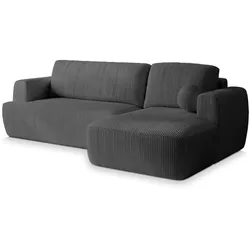 ECKSOFA SENTI P R-S Graphitfarben Kordstoff mit Schlaffunktion