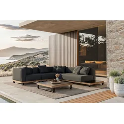 ploss Solera M Gartenlounge, anthrazit/schwarz, Alu/Polyester/Glas, 290 x 255 cm, wetterfest, Quick Dry Foam, Holzdekor