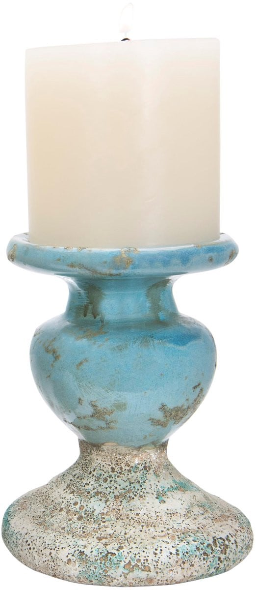 Blauwe Terracotta Kandelaar met Geglazuurde Cementafwerking voor Kaarsen