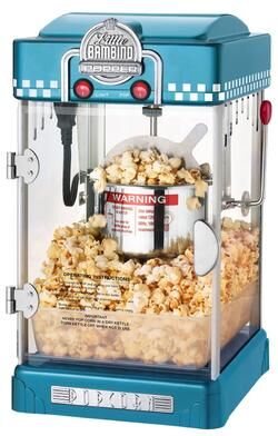 Great Northern Popcorn Little Bambino Countertop Popcorn Machine – 2.5oz Kettle with Measuring Spoon, Scoop, and 25 Serving Bags (Blue)