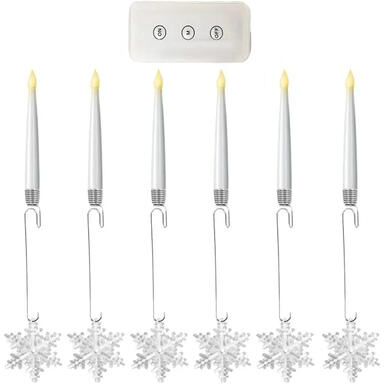 Inspired Living 6 Piece Christmas Tree Candles With Remote Flameless LED Candles Snowflake Crystal Ball Hanging Lights a