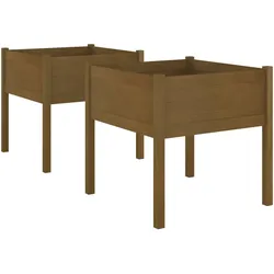 Helloshop26 - Hochbeet-Pflanzkasten für Pflanzen Blumen Garten Terrasse 2er-Set 70 x 70 x 70 cm massives Kiefernholz braun 02_0039005