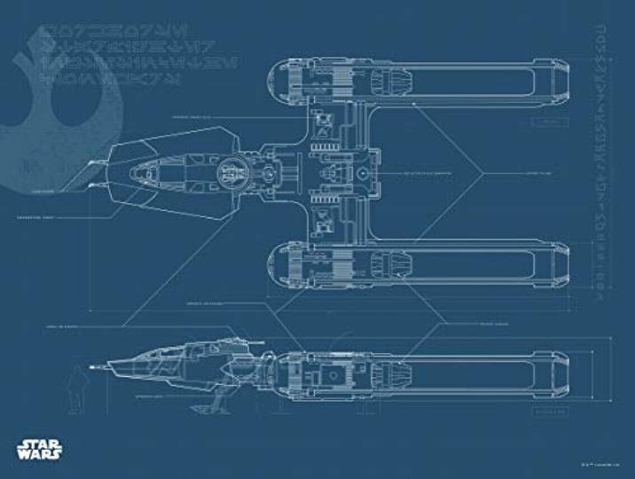 Komar Wandbild Star Wars EP9 Blueprint Y-Wing Kinderzimmer, Jugendzimmer, Dekoration, Kunstdruck ohne Rahmen WB180-40x30 Größe: 40 x 30 cm (Breite x Höhe)