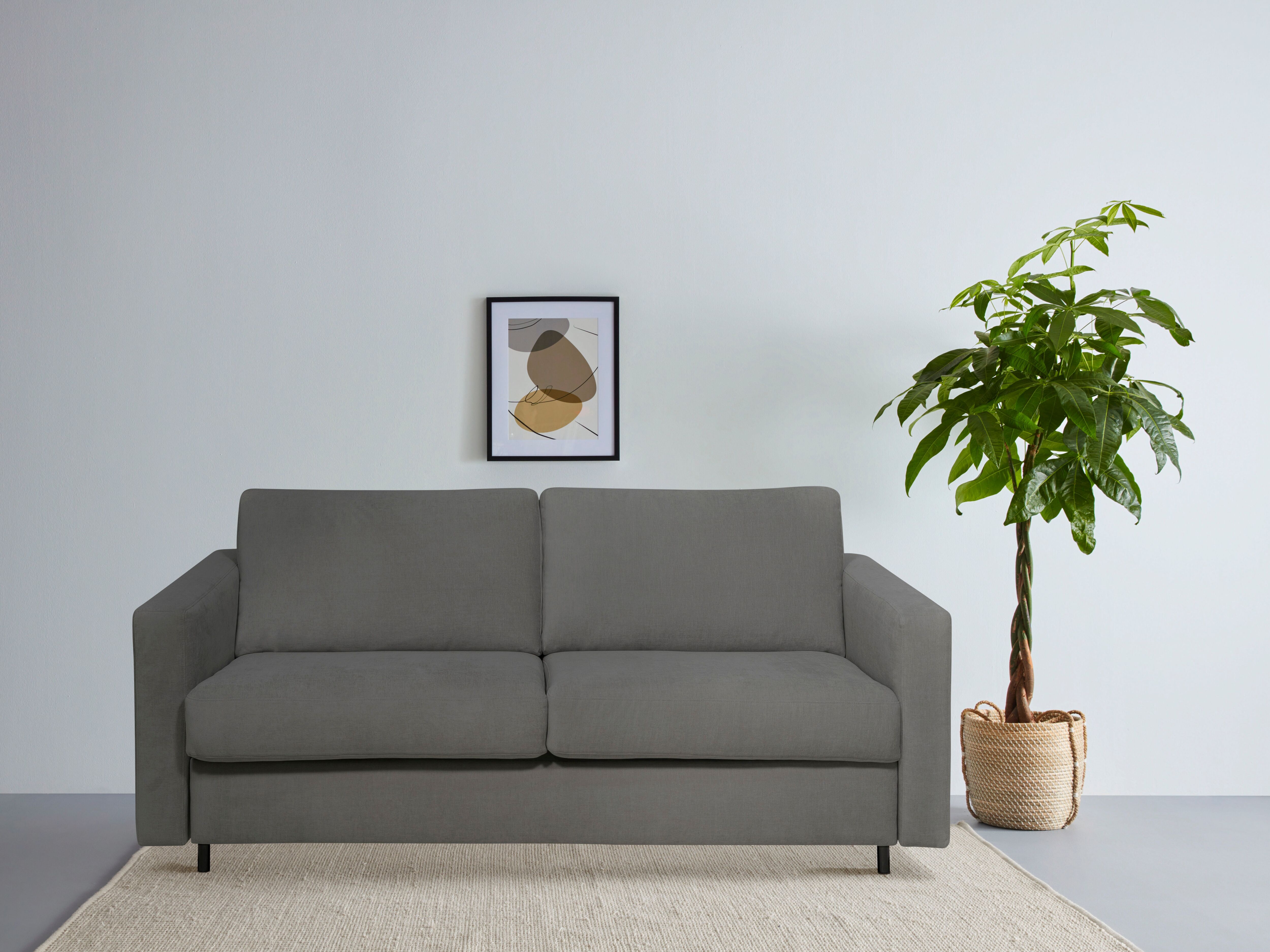 Schlafsofa OTTO HOME "Virming", grau (dunkelgrau), B:188cm H:90cm T:98cm, 100% Polyester, Sofas, Schlafsofa, Dauerschlaf-Funktion mit Unterfederung und Matratze