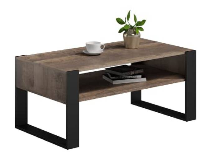 MATKAM Couchtisch KAJA H50 x B100 x T53,6 cm Loft Retro, offene Ablage unter der Tischplatte, Kufenbeine (Grange Eiche Retro Loft)