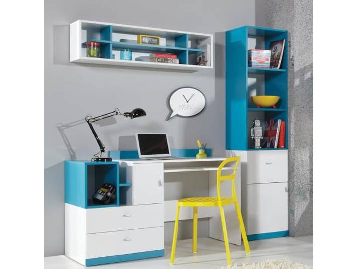 Lomadox Jugendzimmer Kinderzimmer-Set 3-teilig inkl. Schreibtisch Regal Regalschrank modern weiß mit türkis