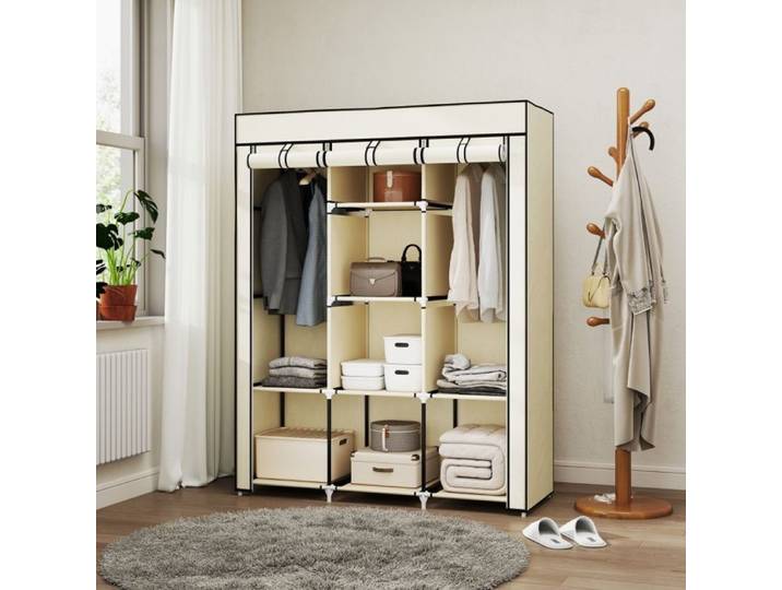 Armoire en tissu penderie avec tringles 8 étagères armoire pliante idéale pour chambre ou entrée tissu non tissé 125x43x162 5cm