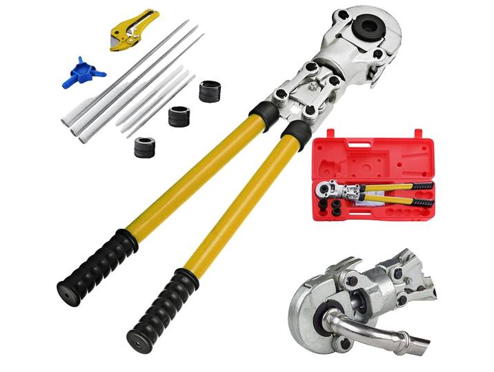 Pince à sertir pour tubes VEVOR - Jeu d'outils de sertissage manuel avec 6 embouts\, pince à sertir PEX ?16-32 mm pour tubes composites\, tubes composites en aluminium PEX-AL-PEX