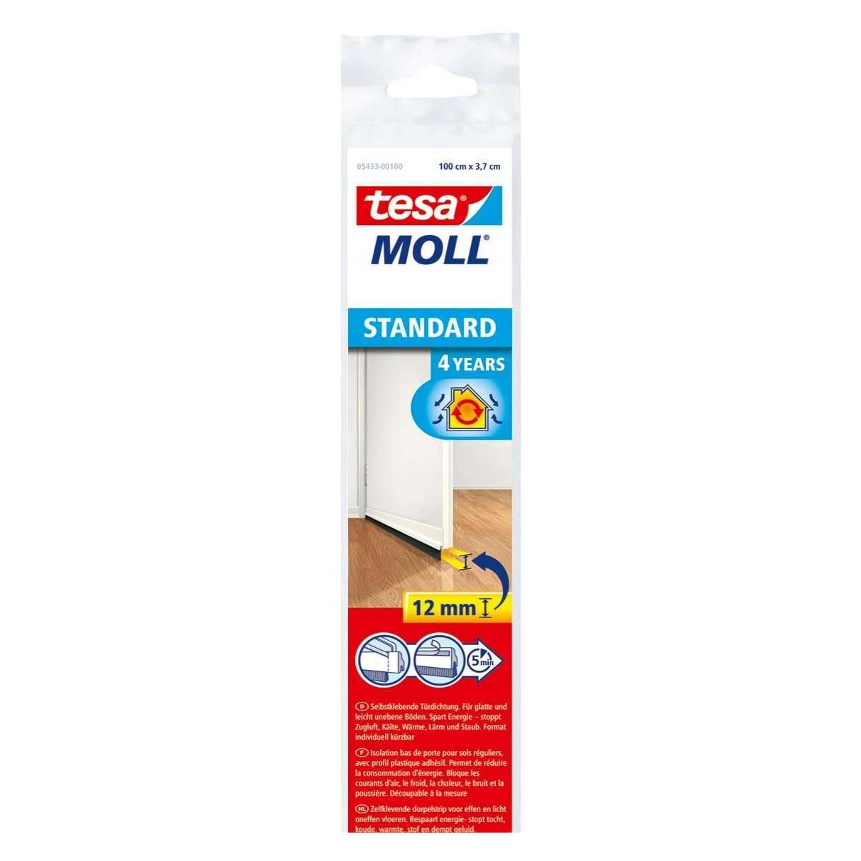 tesa tesamoll STANDARD Türdichtschiene, selbstklebende Türdichtung für glatte Böden (05433-00100-00)