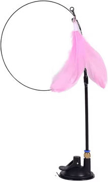 Inspire Curations WhiskerBounce Suction Cup Feather Wand Cat Toy pink super Suction Cup