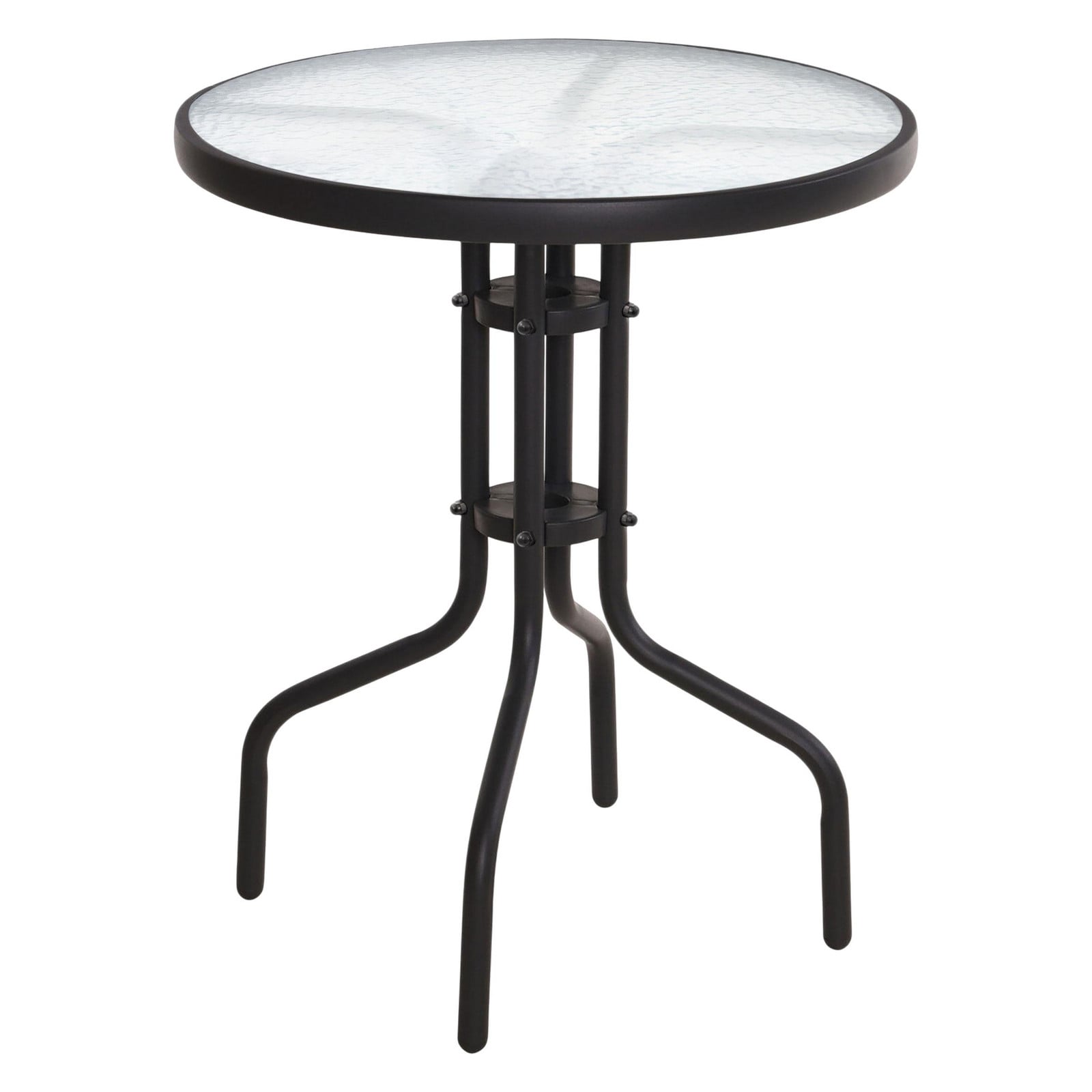 Spetebo Ronde Glazen Tuintafel met Zwart Metalen Onderstel - Ø 60 cm
