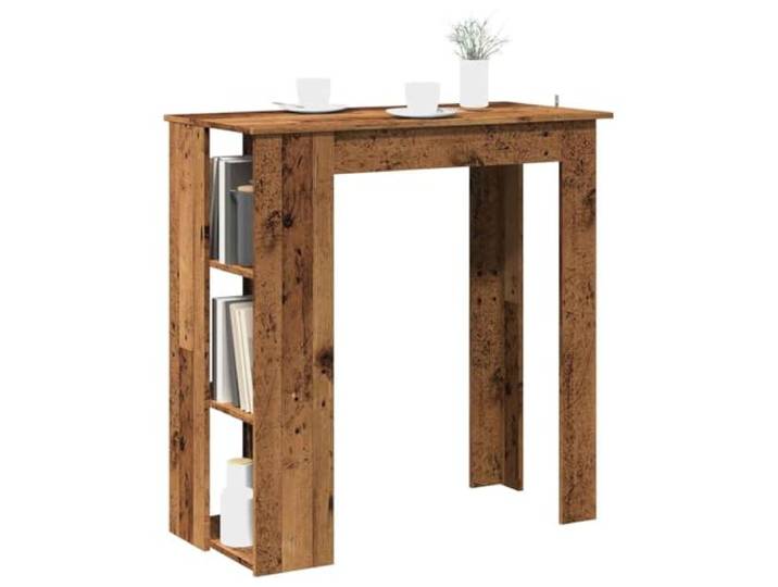 HEFZGDB Bartisch mit Regal Altholz-Optik 102x50x103,5 cm Holzwerkstoff, 3 Ablagen für Weinflaschen, Stauraum Stehtisch, Bistrotisch mit Wandhalterung, langlebiges Möbelstück