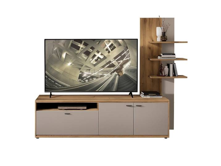 Livetastic Wohnwand, Eichefarben, Kaschmir, Holzwerkstoff, 2 Fächer, 235x183x49 cm, Wohnzimmer, Wohnwand, Komplette Wohnwand
