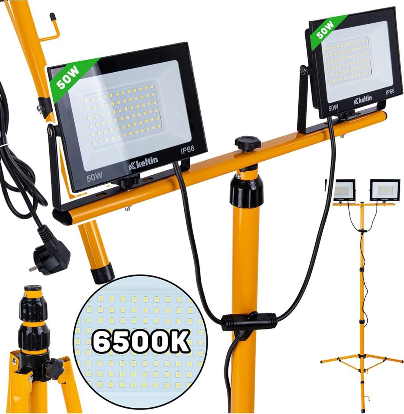 Geko LED werklamp met verstelbaar statief, 2 x 50W, 6500K