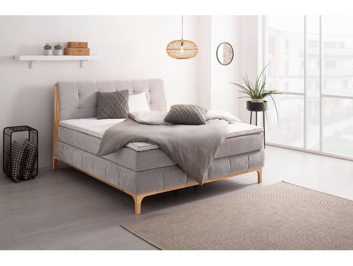 Boxspringbett, 181x216 cm, Polyester, Silber, 7-Zonen-Taschenfederkern, Modern, OTTO PRODUCTS