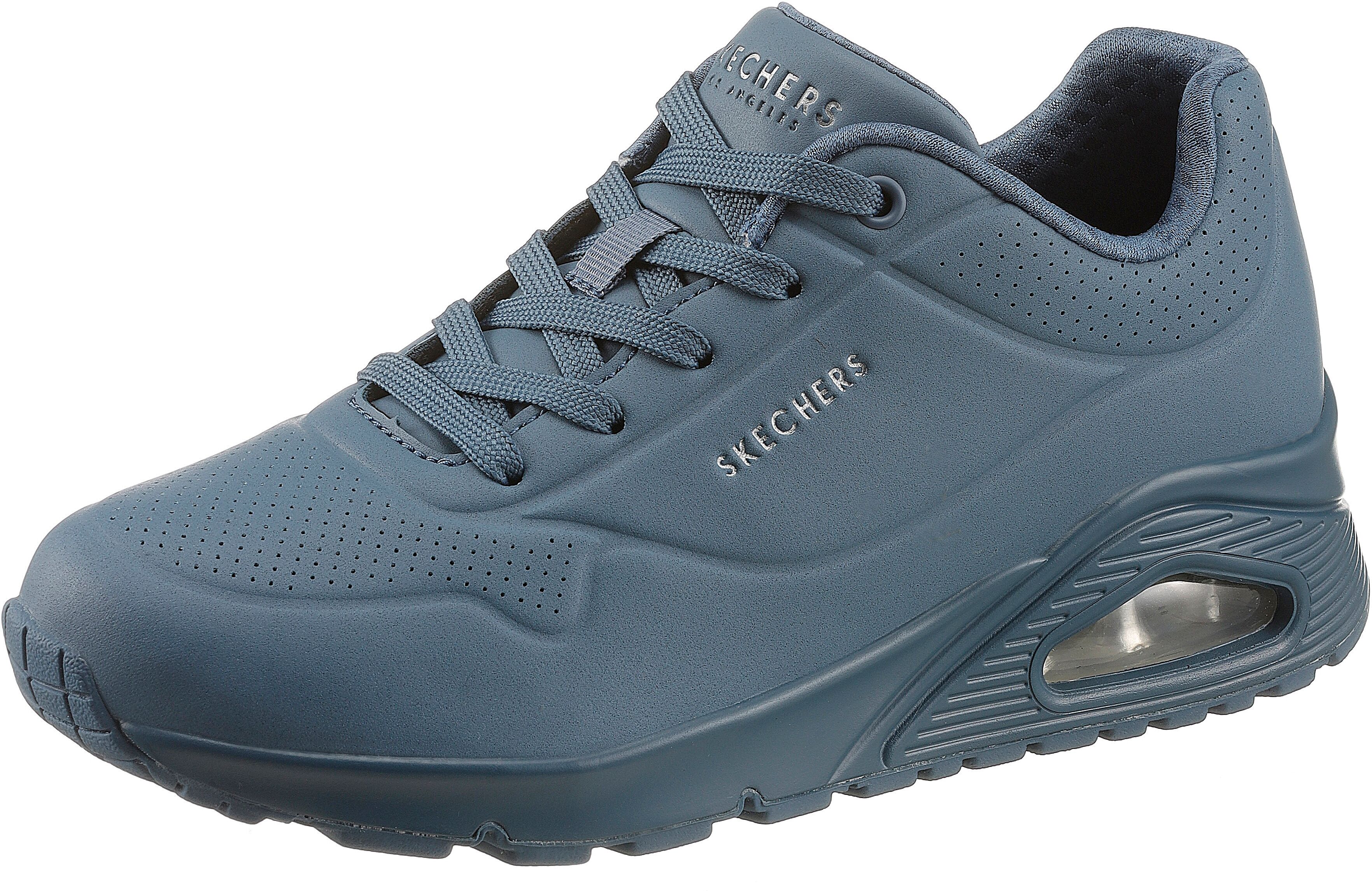 Wedgesneaker SKECHERS "Uno - Stand on Air", Damen, Gr. 41, Textil, blau, Lederimitat, Schuhe Wedgesneaker, Freizeitschuh, Halbschuh, Schnürschuh mit feiner Perforation