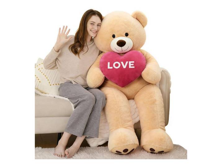 LuxusKollektion Kuscheltier Teddybär XXL Kuscheltier Plüschbär Herz Freundin Hellbraun 183cm (1-St)