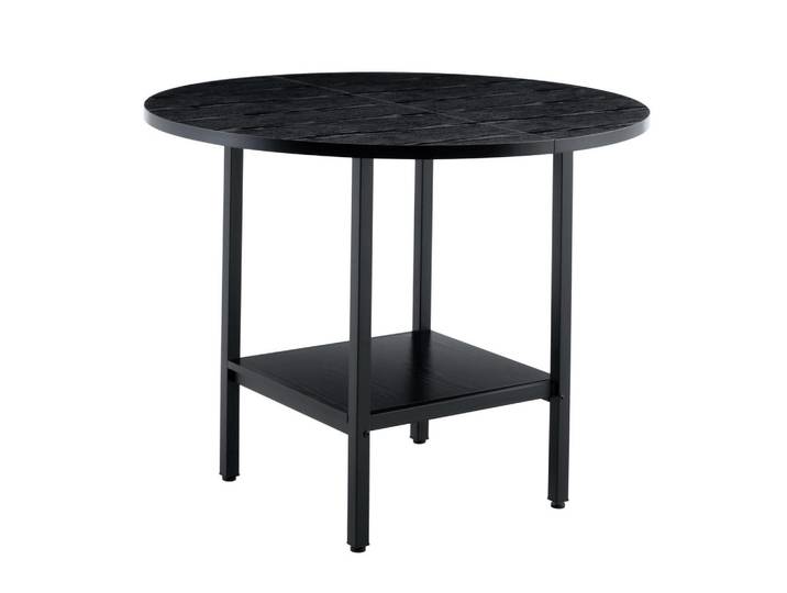Oxeza Esstisch Schwarz mit Ablagefach und Metallgestell 100/100/77 cm, Holz, Mode, Rund,Rund, 100x77x100 cm, Esszimmer, Esstische