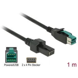 Delock PoweredUSB Kabel Stecker 12 V > 2 x 4 Pin Stecker 1 m für POS Drucker und Terminals