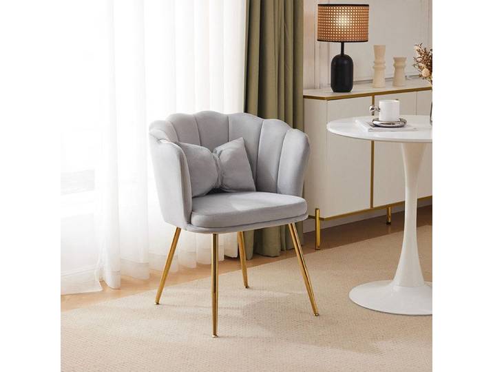 Fauteuil de salon chaise chaise confortable rembourrée avec dossier en pétales de fleurs coussins papillon - SWEIKO - Velours Gris