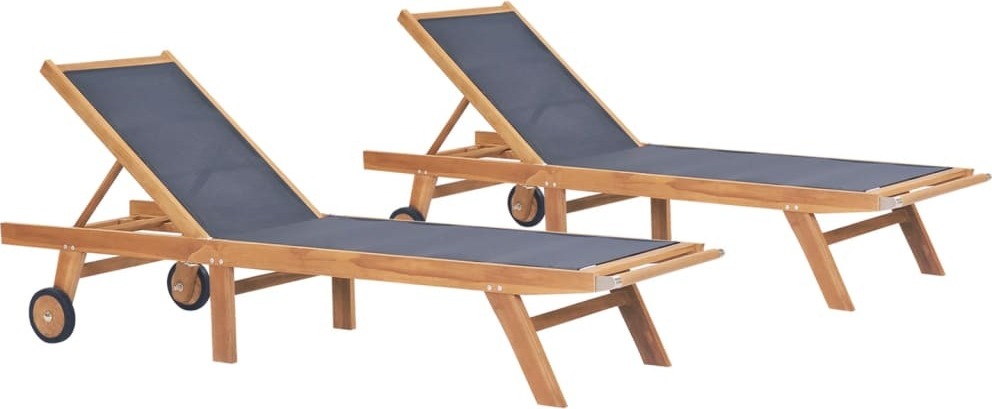 The Living Store Klappbare Sonnenliegen mit Rollen 2 Stk. Teak Massiv Textilene