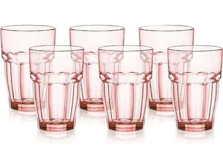 Bormioli Rocco 418980BAA121990 Rock Bar Lounge Stapelbares Longdrinkglas für Cocktails, kalte Getränke, Limonade oder Wasser, 354 ml, Hartglas, Pfirsich