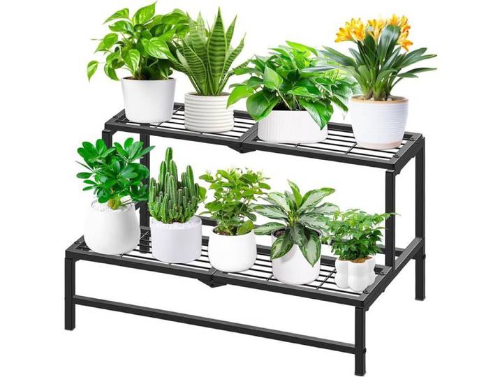 2 Niveaux Porte Plante Interieur Étagère Plante Etagere Porte Plante Exterieur Métal Tabouret Plante Supports De Pots De Fleurs Po