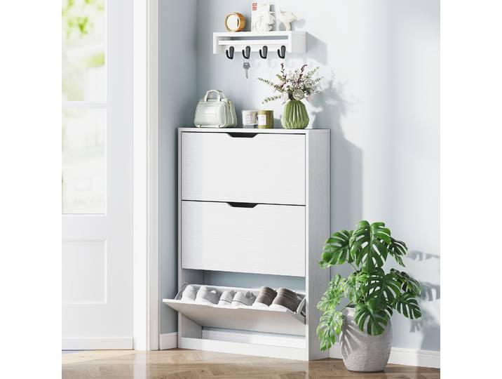HOMCOM Meuble à Chaussures 3 Tiroirs 12 Paires Blanc