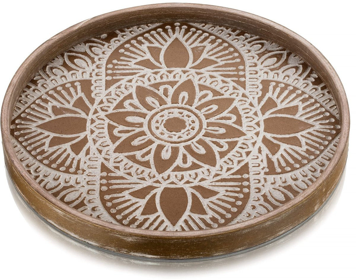Dailygoods Rond Houten Dienblad met Uniek Patroon voor Decoratie en Serveren