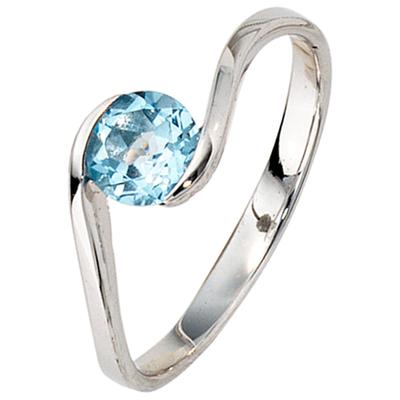 Goldring JOBO Gr. 58, weiß (weißgold 333), Fingerringe, Damen, 58, Weißgold 333, Goldring, 333 Weißgold mit Blautopas