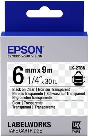 Epson LK-2TBN Fita preto sobre transparente 6mm (C53S652004)