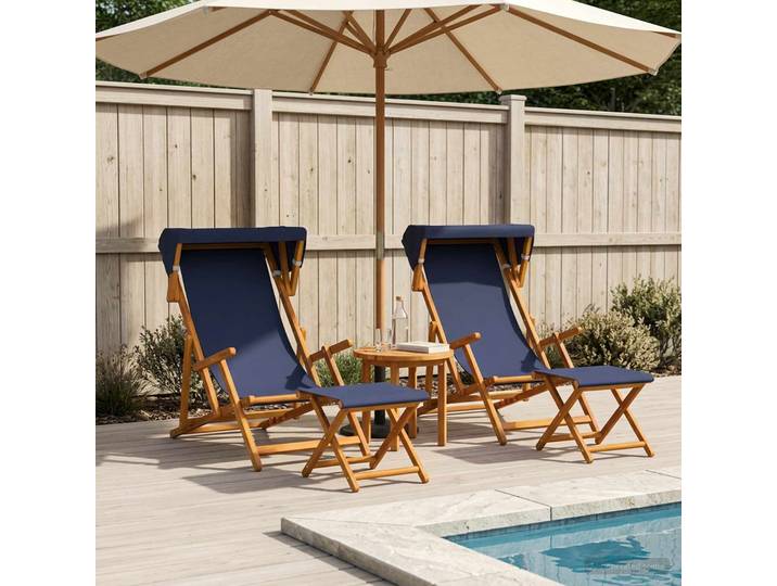 vidaXL Liegestuhl 4 pcs 3 Position Massives Eukalyptus Holz Blau
