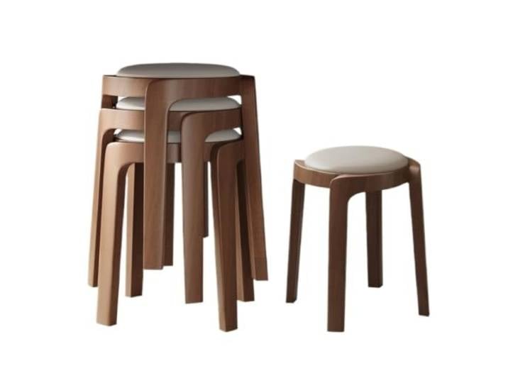 Minimalistischer stapelbarer Hocker aus massivem Holz, gepolsterte runde Bequem, platzsparend, langlebig, raffinierte Textur, stabil
