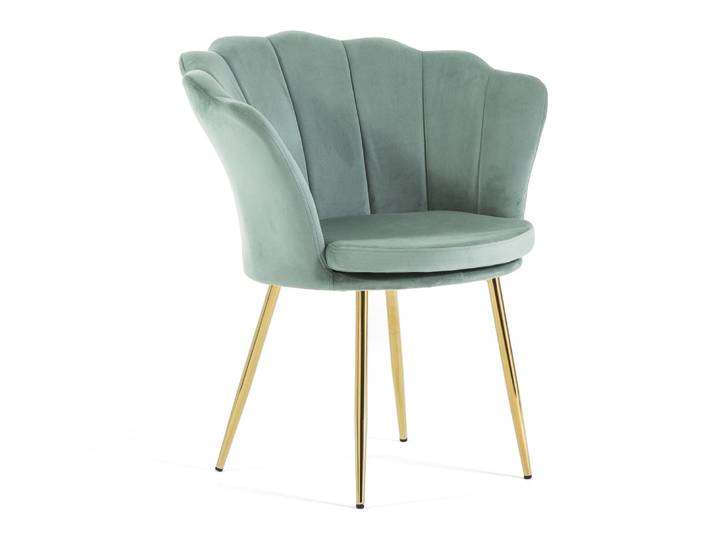 Fauteuil coquillage velours vert pieds or