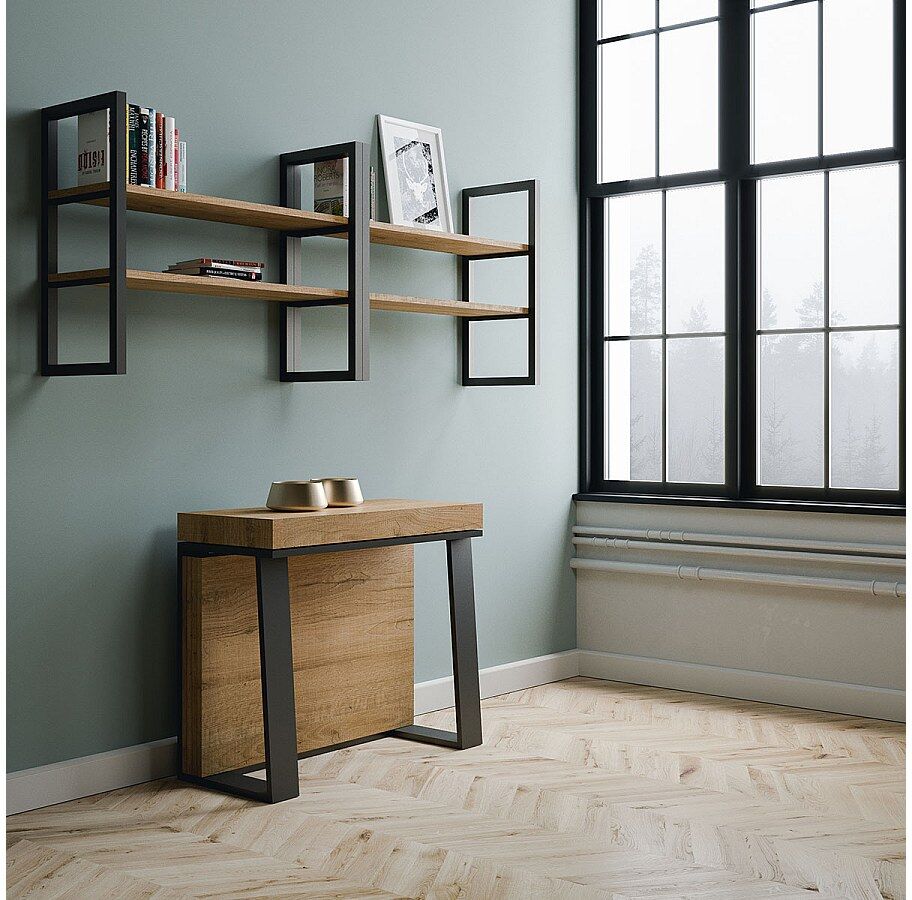 ITAMOBY Consola extensible 90x40/288 cm Asia Roble Natural estructura Antracita