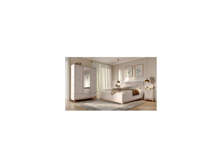 Raumhirsch Furniture Bettgestell Funktionsbett, Schlafzimmerbett, Bett, Bettgestell (Liegefläche 140x200 cm, Bettkasten, Lattenrost inklusive), massive Eichenholzfüße, Cashmere-Farbgebung, Modern-Classic-Design